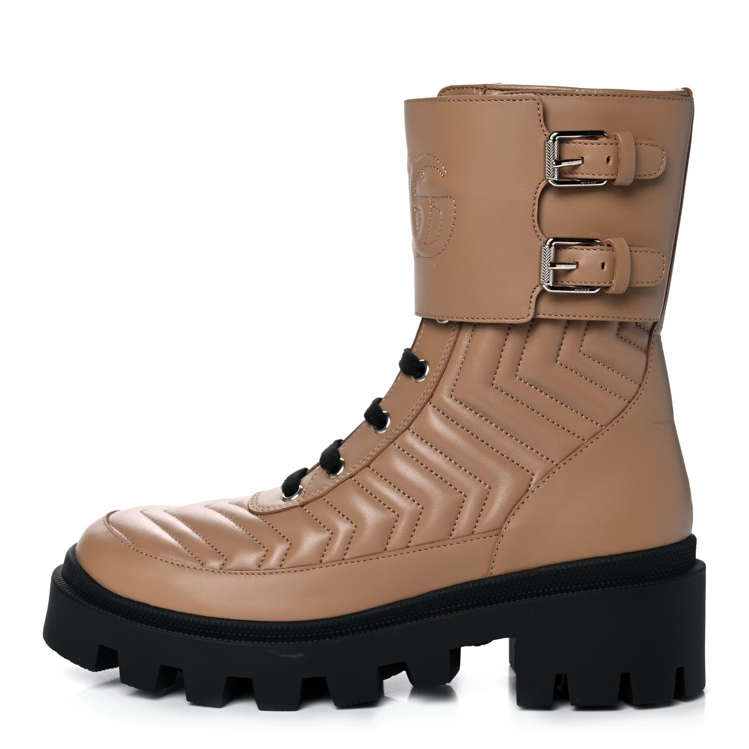 Gucci Nappa Frances GG Matelasse Platform Combat Boots 37 Natural Tan 1 of 12