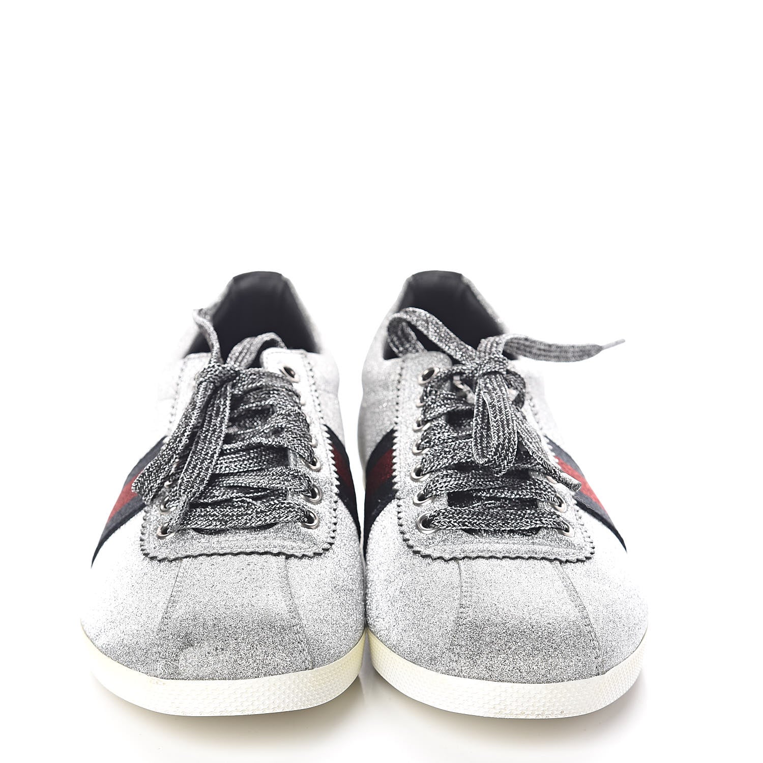 Gucci Glitter Fabric Studded Web Womens Sneakers 39.5 Silver 2 of 7