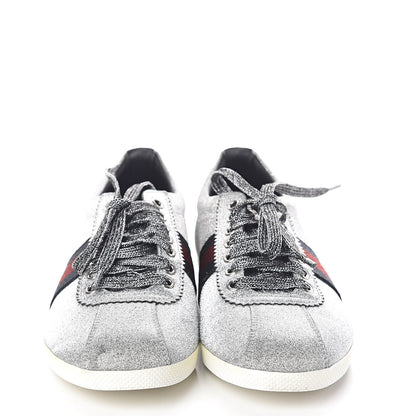 Gucci Glitter Fabric Studded Web Womens Sneakers 39.5 Silver 2 of 7