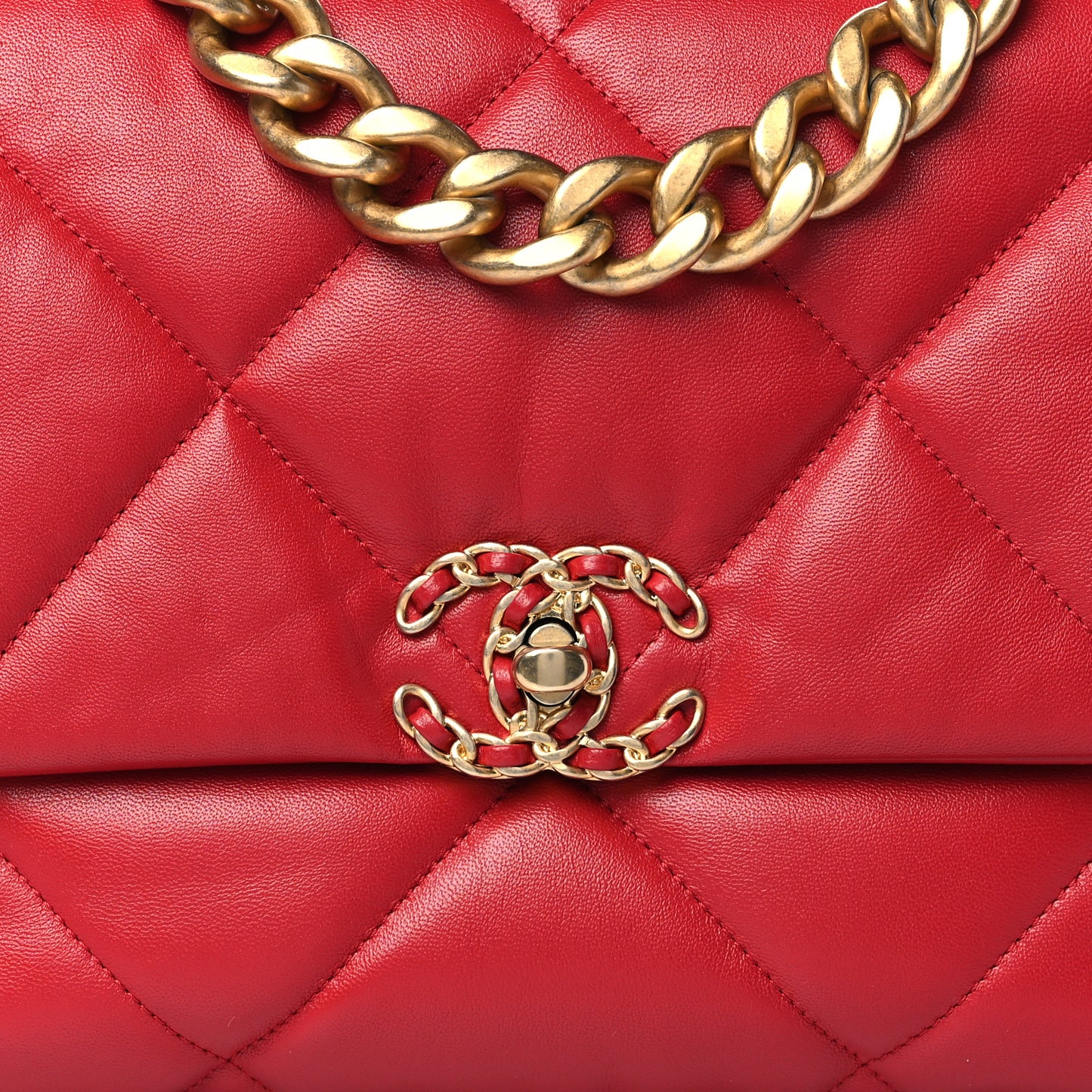 Lambskin Quilted Large Chanel 19 Flap Red
