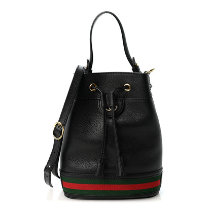 Gucci Glazed Textured Calfskin Web Small Ophidia Bucket Bag Black 1 of 10