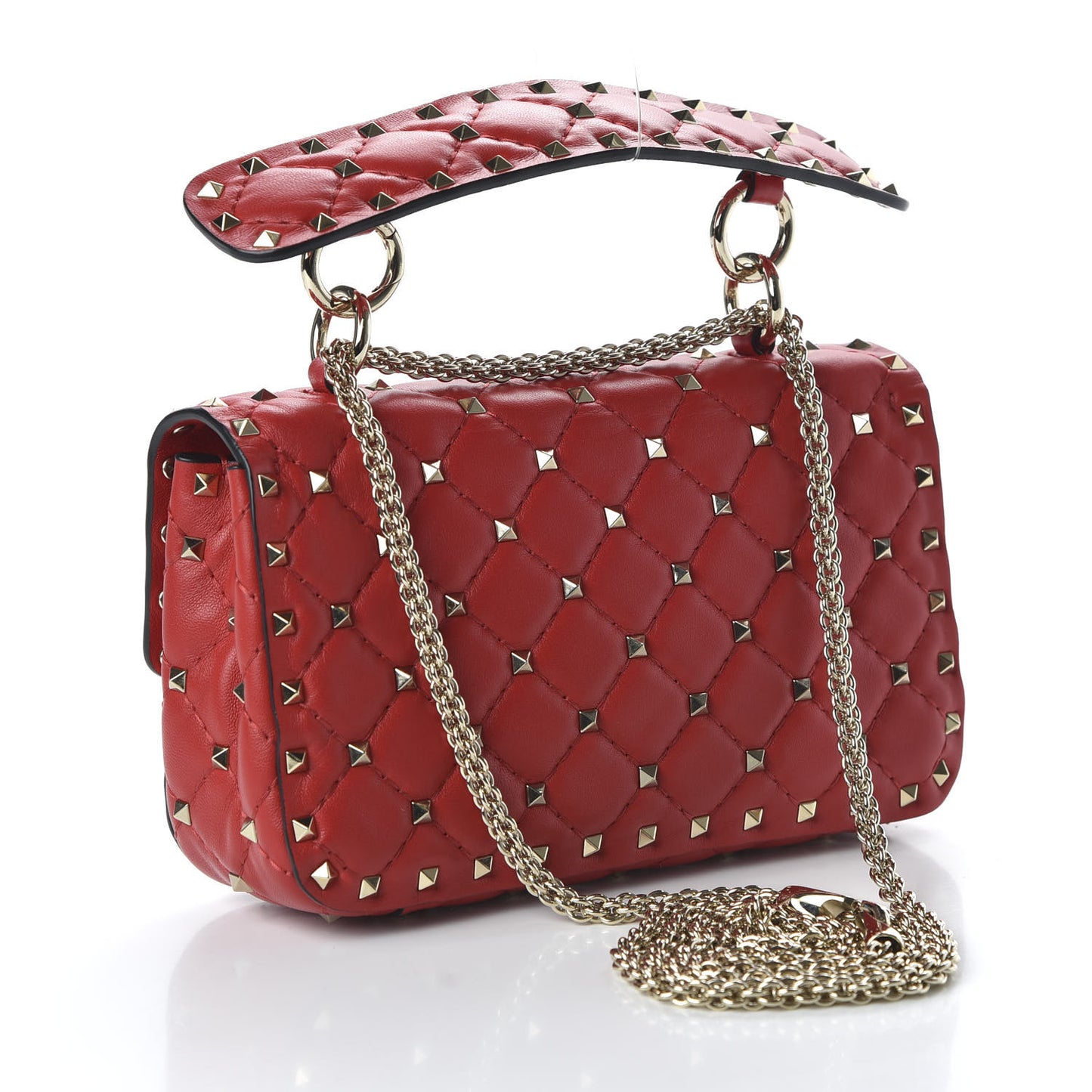 Lambskin Small Rockstud Spike Shoulder Bag Red