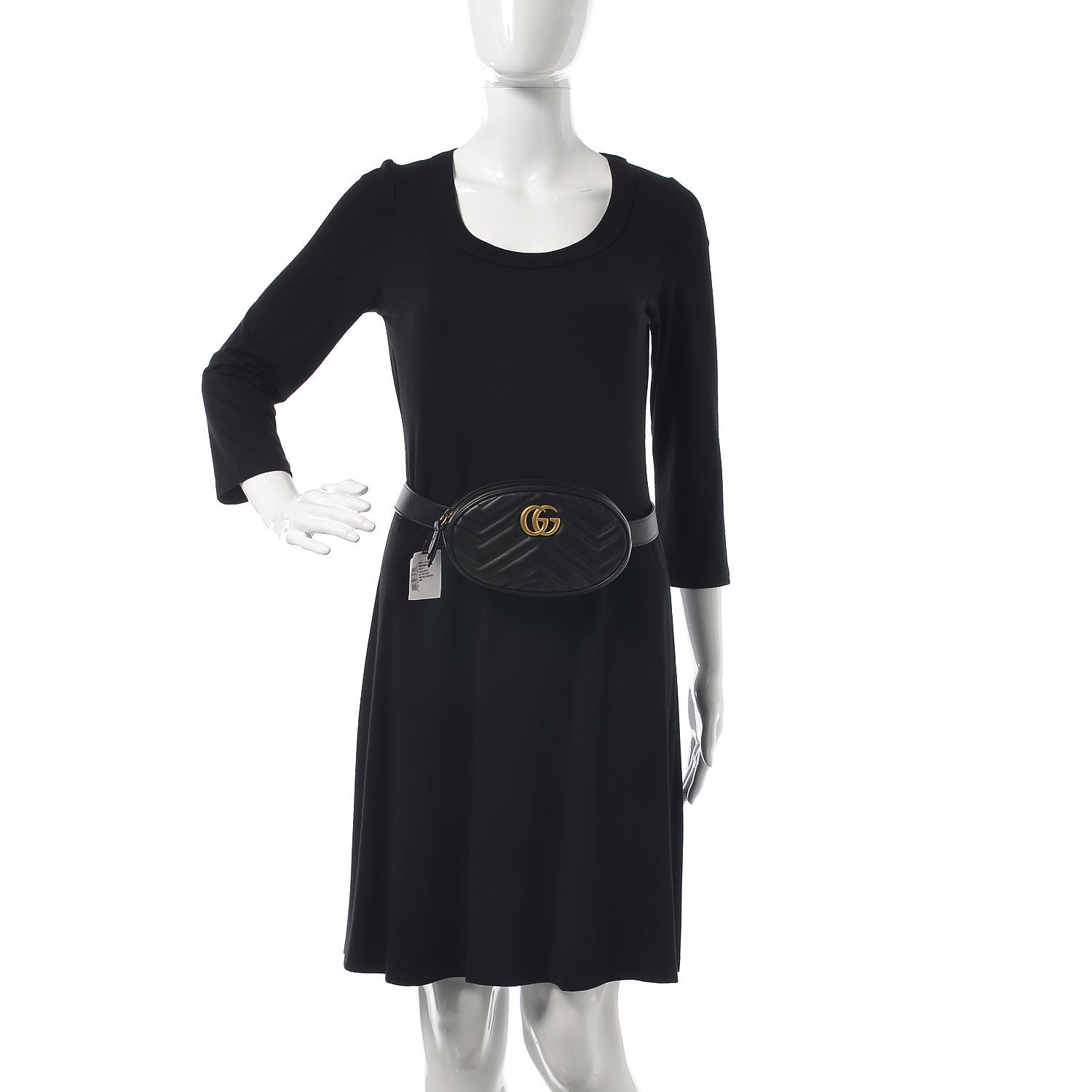 Gucci Calfskin Matelasse GG Marmont Belt Bag 75 30 Black 2 of 7