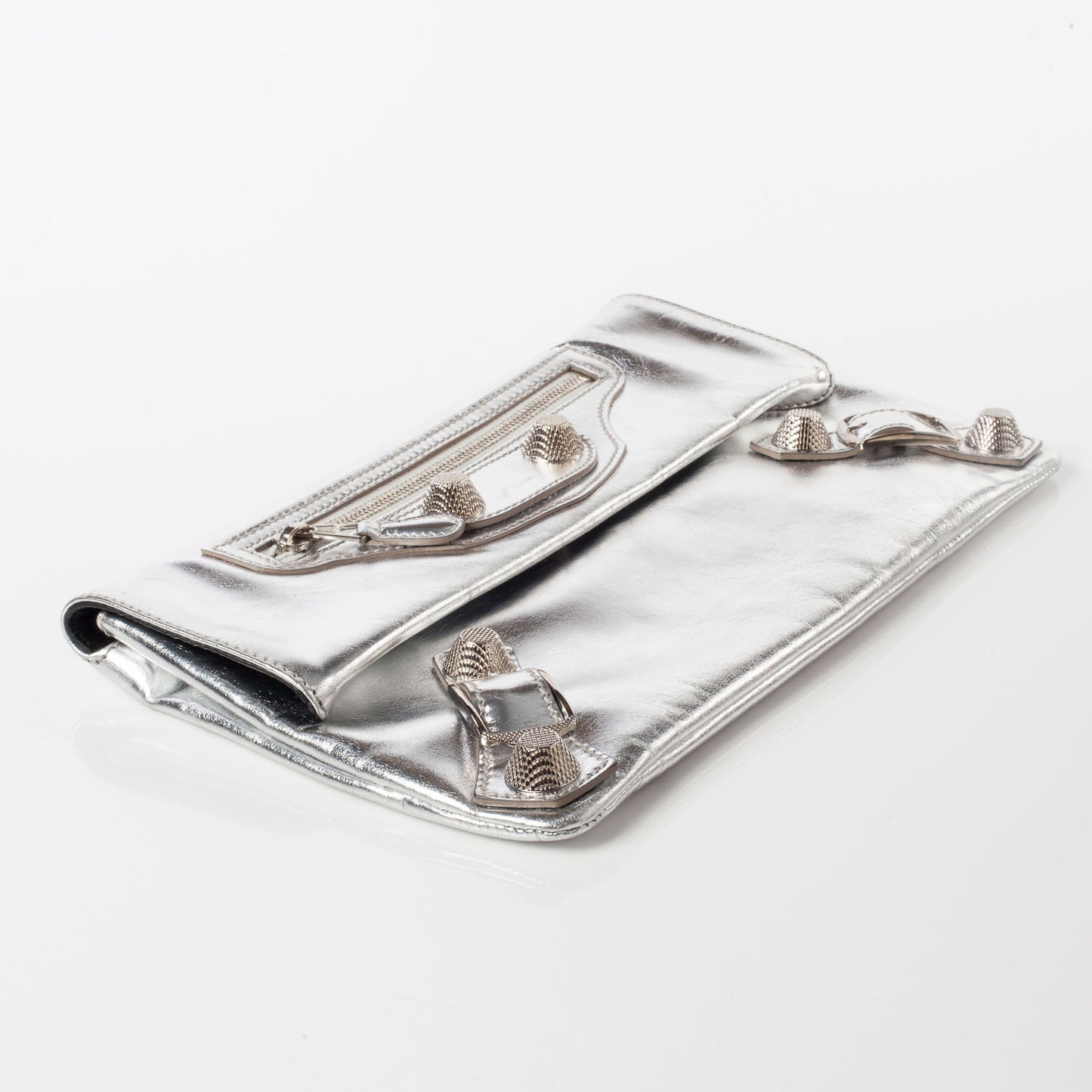 Laminated Calfskin Giant 21 Envelope Clutch Silver Hardware