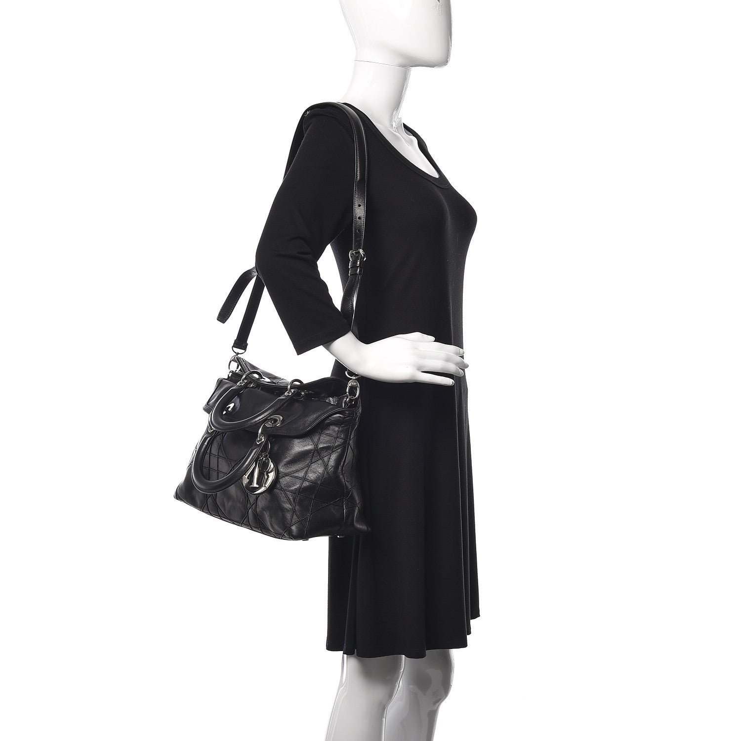 Christian Dior Lambskin Cannage Medium Granville Tote Black 3 of 12