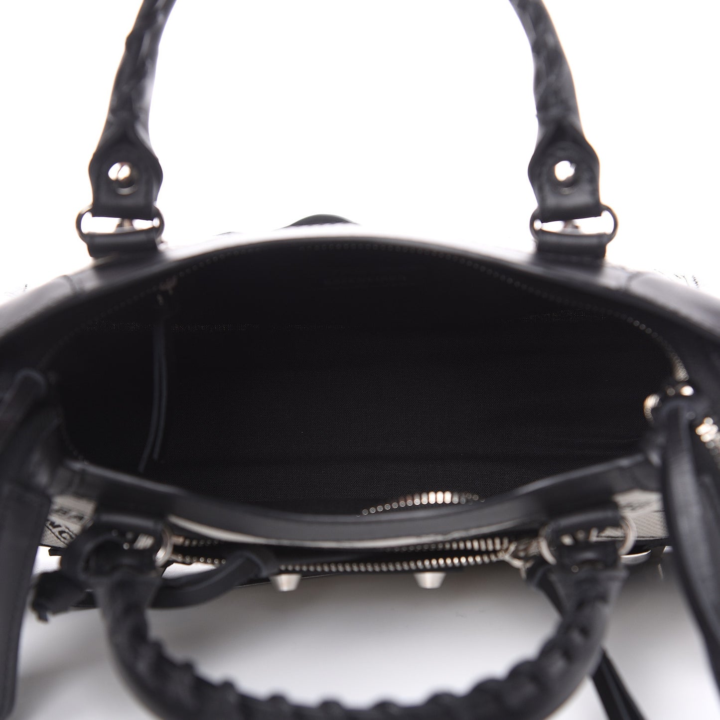 Canvas Satin Calfskin Diagonal Allover Logo Print Classic Silver Hardware Mini City Natural Black
