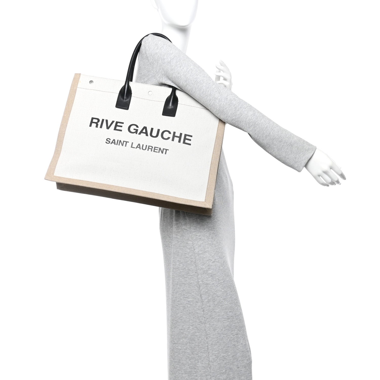 Saint Laurent Linen Calfskin Rive Gauche Tote Optic White 2 of 9