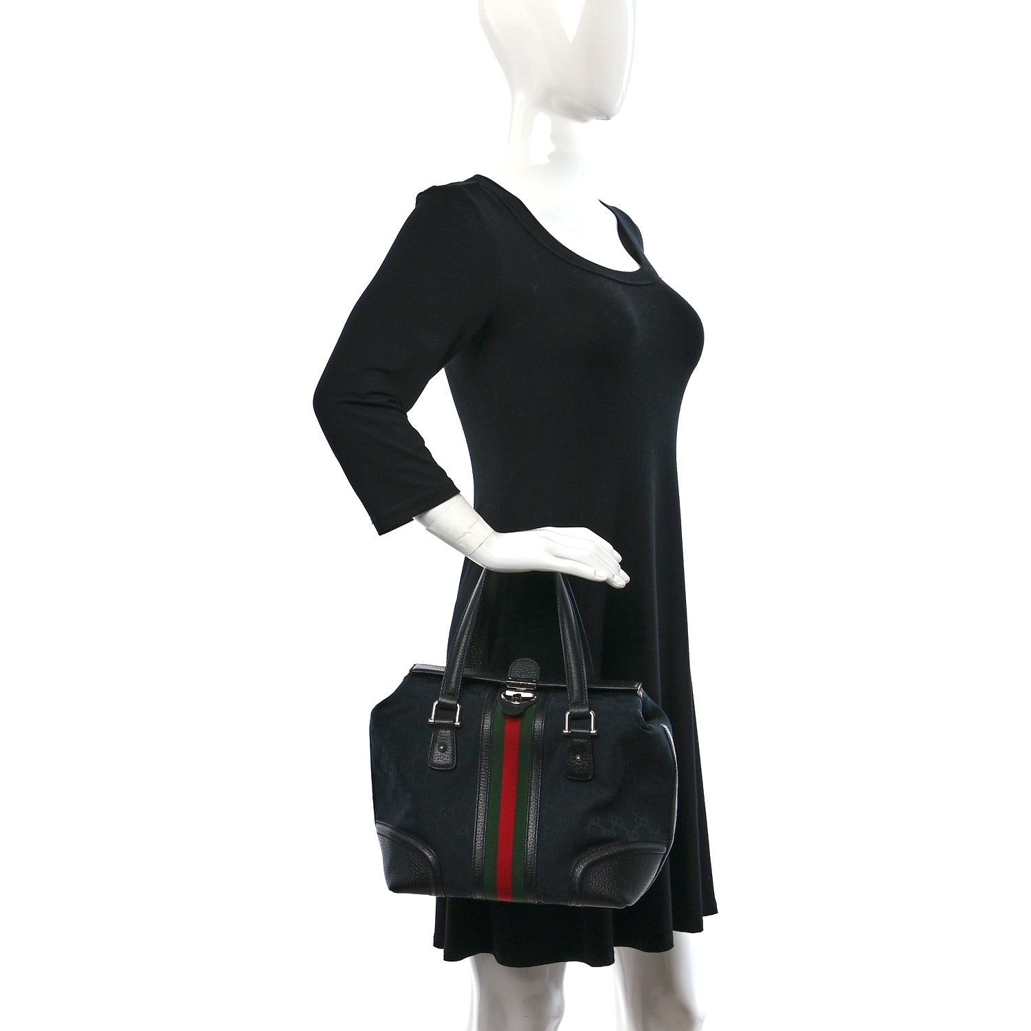 Gucci Monogram Web Treasure Boston Tote Black 2 of 11