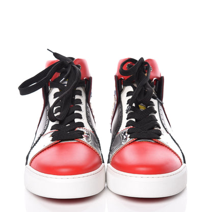 Christian Louboutin Calfskin Patent Specchio Spikes Mens Loubikick Flat Sneakers 41.5 Fraise Navy 2 of 9