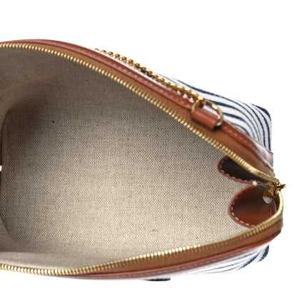 Celine Canvas Calfskin Striped Triomphe Mini Clutch on Chain Navy 5 of 8