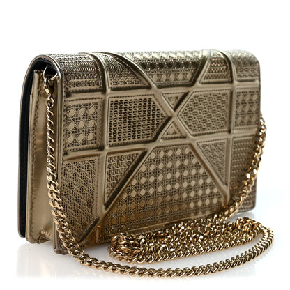 Christian Dior Metallic Patent Micro-Cannage Diorama Wallet on Chain Pouch Gold 3 of 9