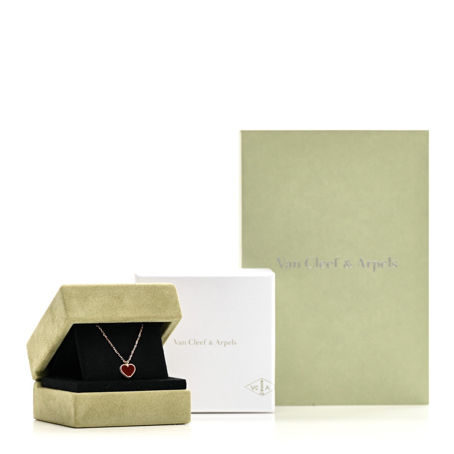 Van Cleef & Arpels 18k Rose Gold Carnelian Sweet Alhambra Heart Pendant Necklace 6 of 6