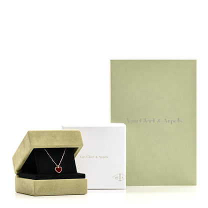 Van Cleef & Arpels 18k Rose Gold Carnelian Sweet Alhambra Heart Pendant Necklace 6 of 6