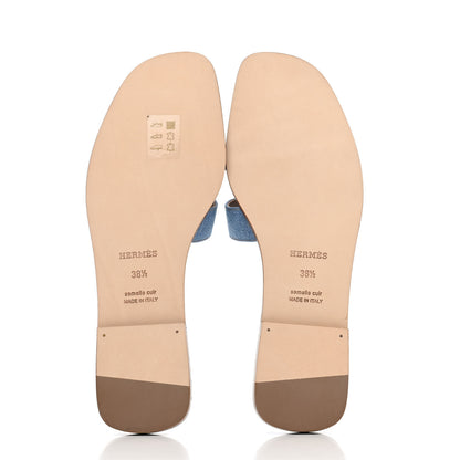 Hermes Denim Canvas Oran Sandals 38.5 Bleu Clair 4 of 4