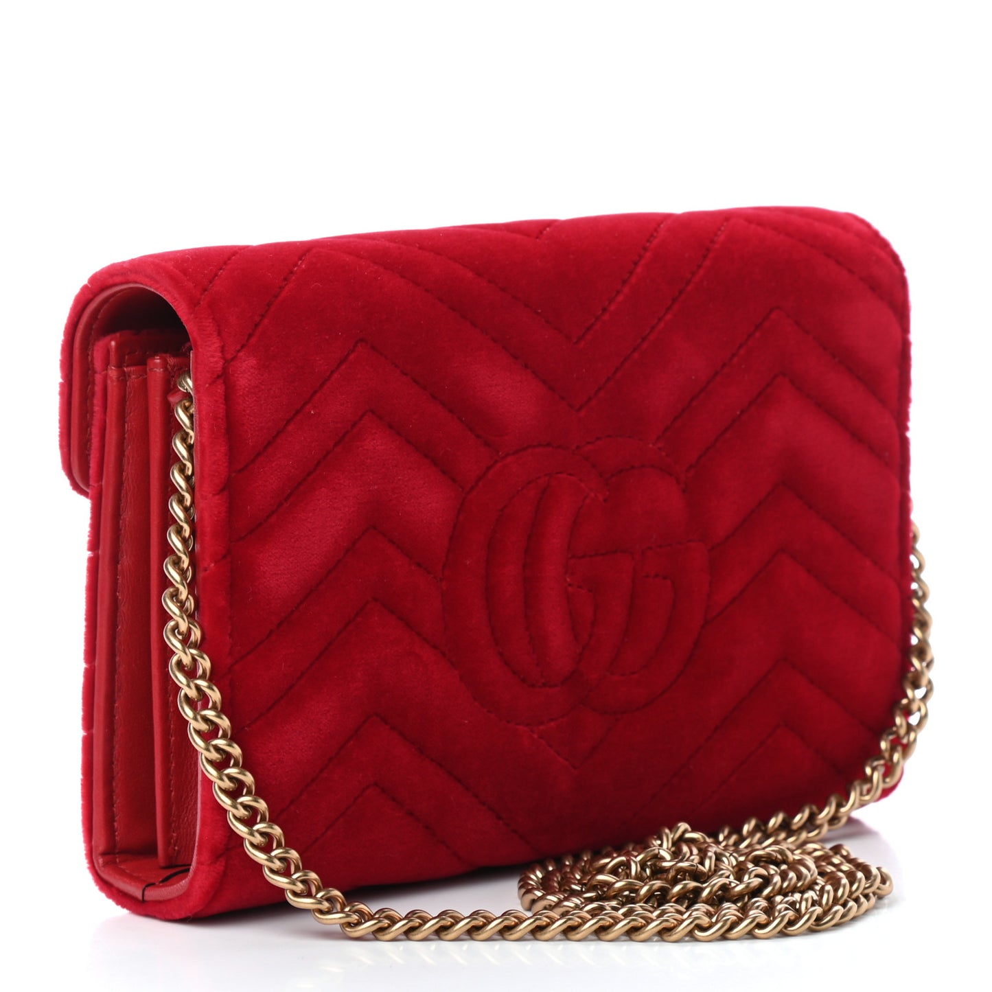 Velvet Matelasse GG Marmont Chain Wallet Hibiscus Red