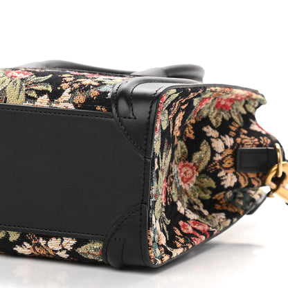 Celine Calfskin Lambskin Canvas Jacquard Floral Nano Luggage Black 10 of 10
