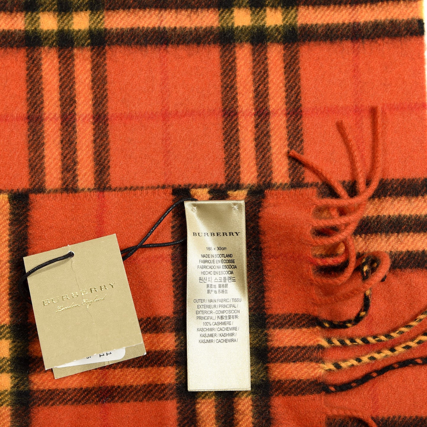 Cashmere Tonal Vintage Check Fringe Scarf Orange