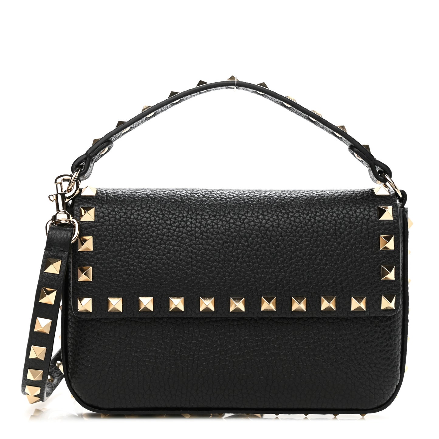 Grainy Calfskin Rockstud Crossbody Pouch Black