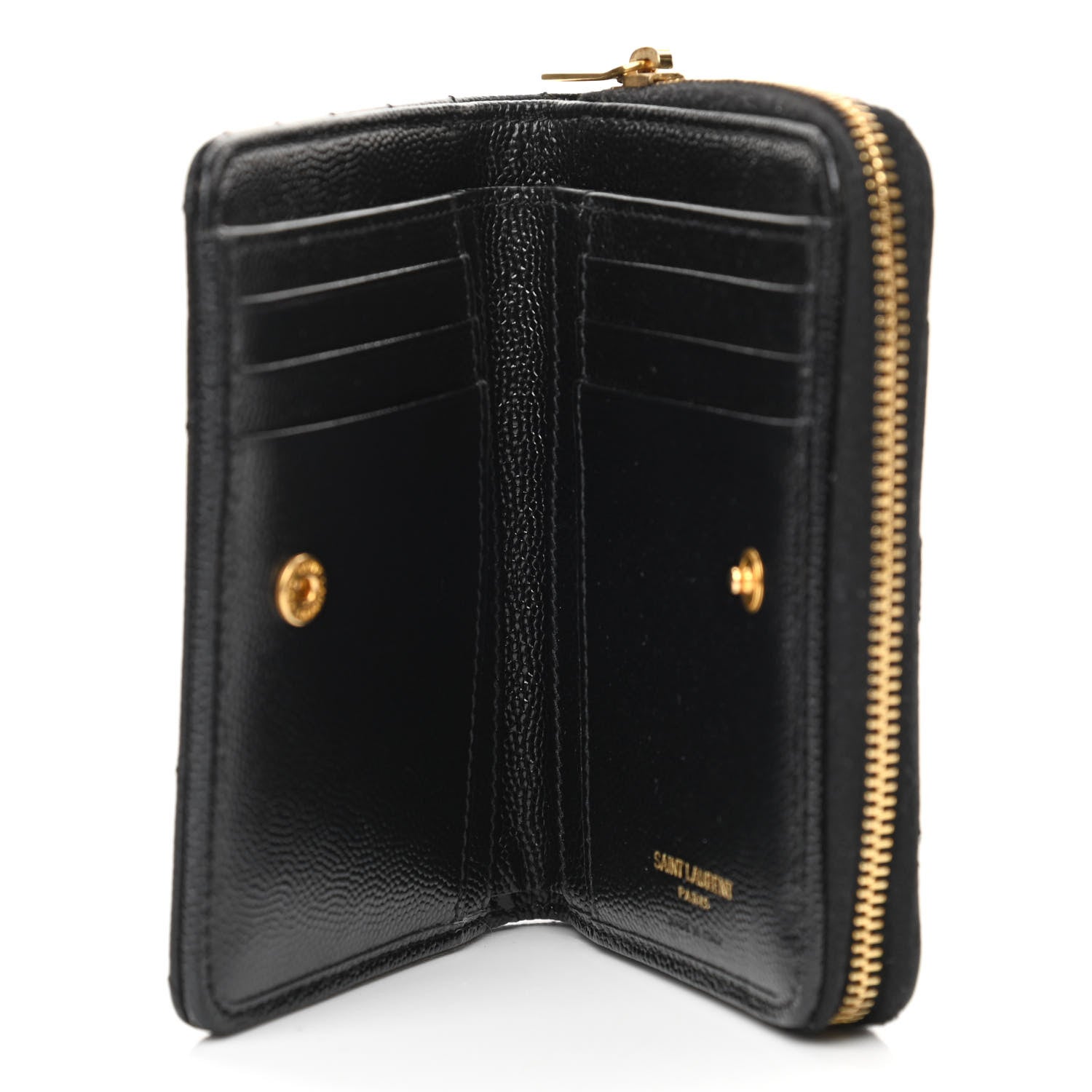 Saint Laurent Grain De Poudre Matelasse Chevron Monogram Compact Zip Around Wallet Black 5 of 9