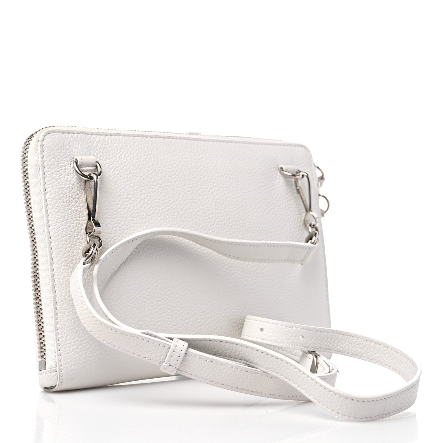 Grained Calfskin Classic Silver Hardware Reporter Crossbody White