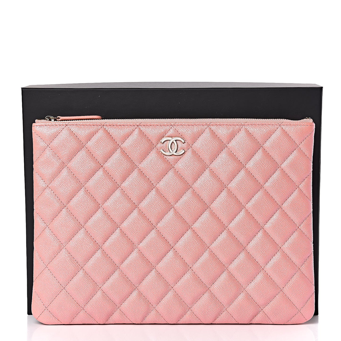 Iridescent Caviar Quilted Medium Cosmetic Case Rose Pink
