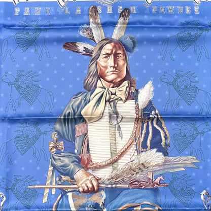 Hermes Silk Double Face Pani La Shar Pawnee Scarf 90 Marine Ciel Bleu Marine 2 of 7