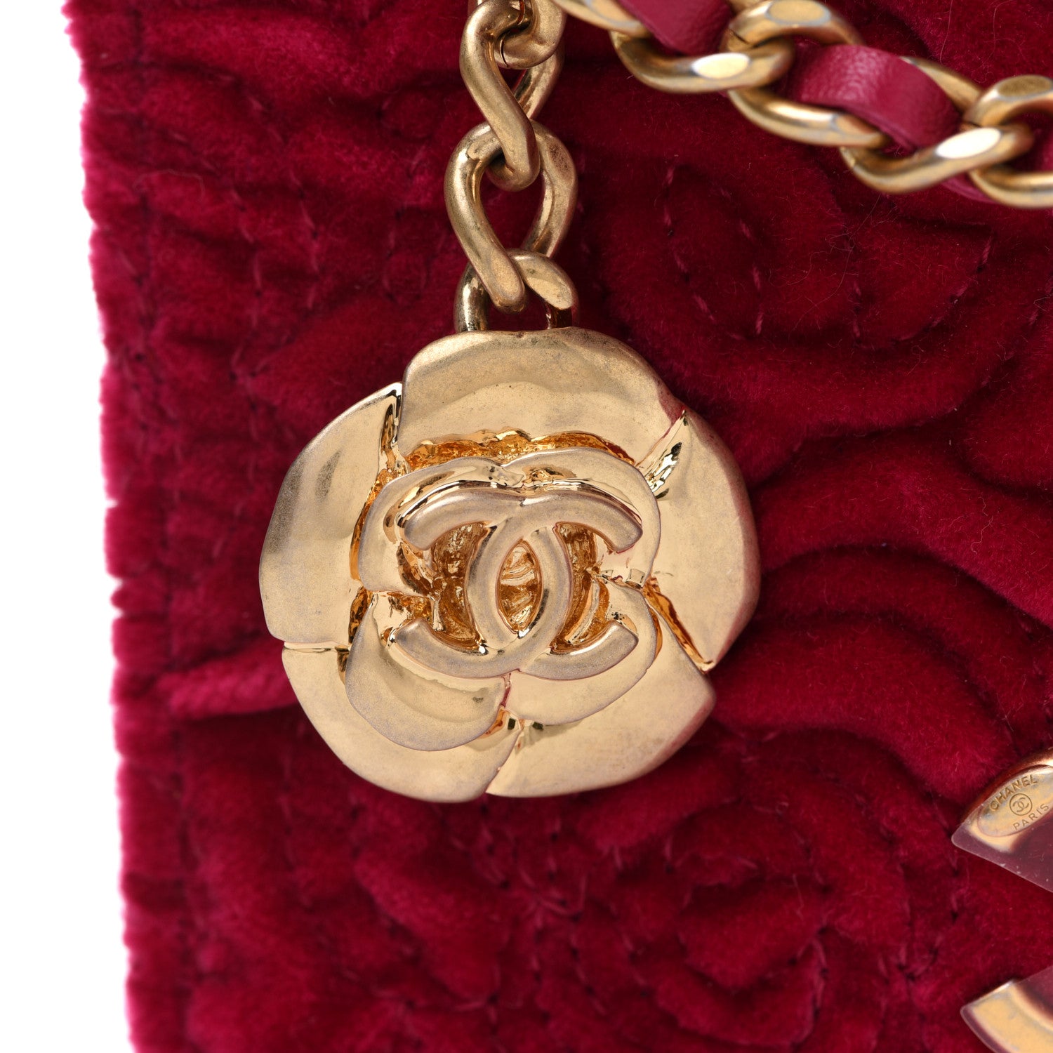 Chanel Velvet Quilted Camellia Velvet Flap Coin Purse With Chain Fuchsia 8 of 14