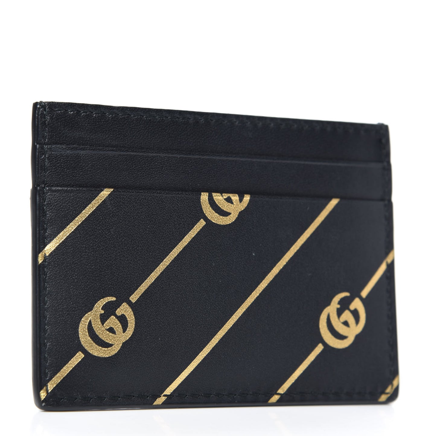 Calfskin Diagonal GG Card Holder Black Gold