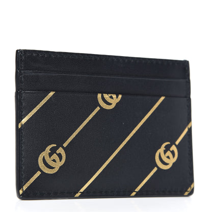 Gucci Calfskin Diagonal GG Card Holder Black Gold 3 of 6