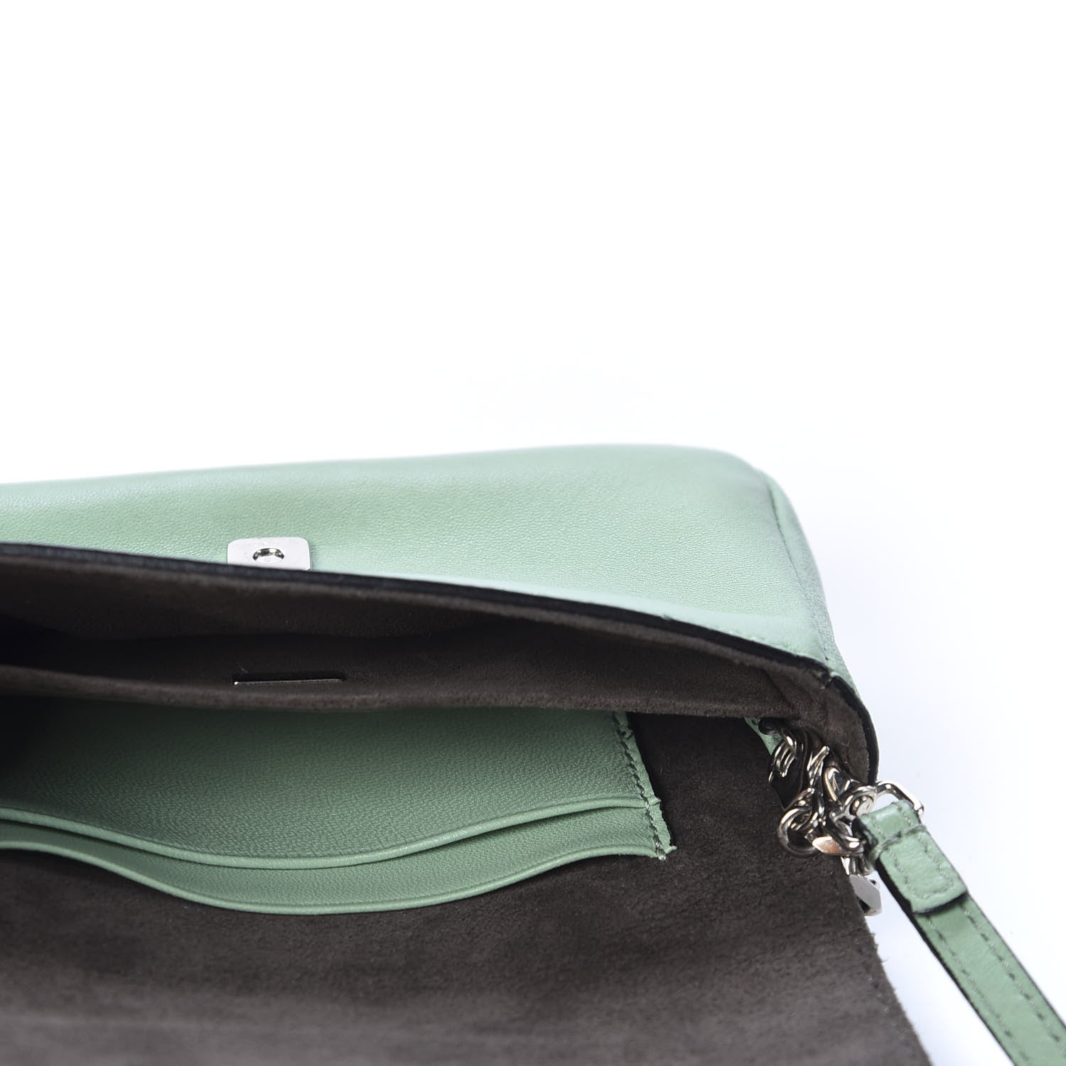 Fendi Nappa Rabbit Fox Fur Micro Buggie Baguette Verde Acqua 4 of 9