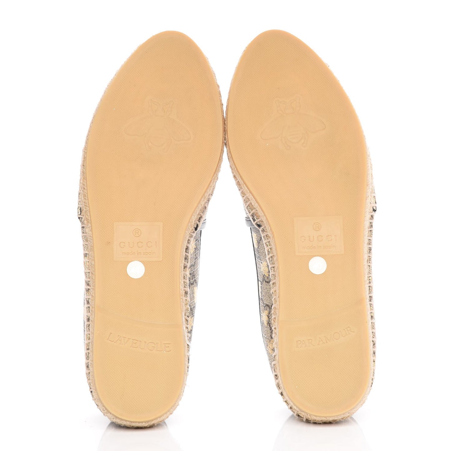 GG Supreme Monogram Bees Espadrille Flats 40 Beige Ebony Oro Black