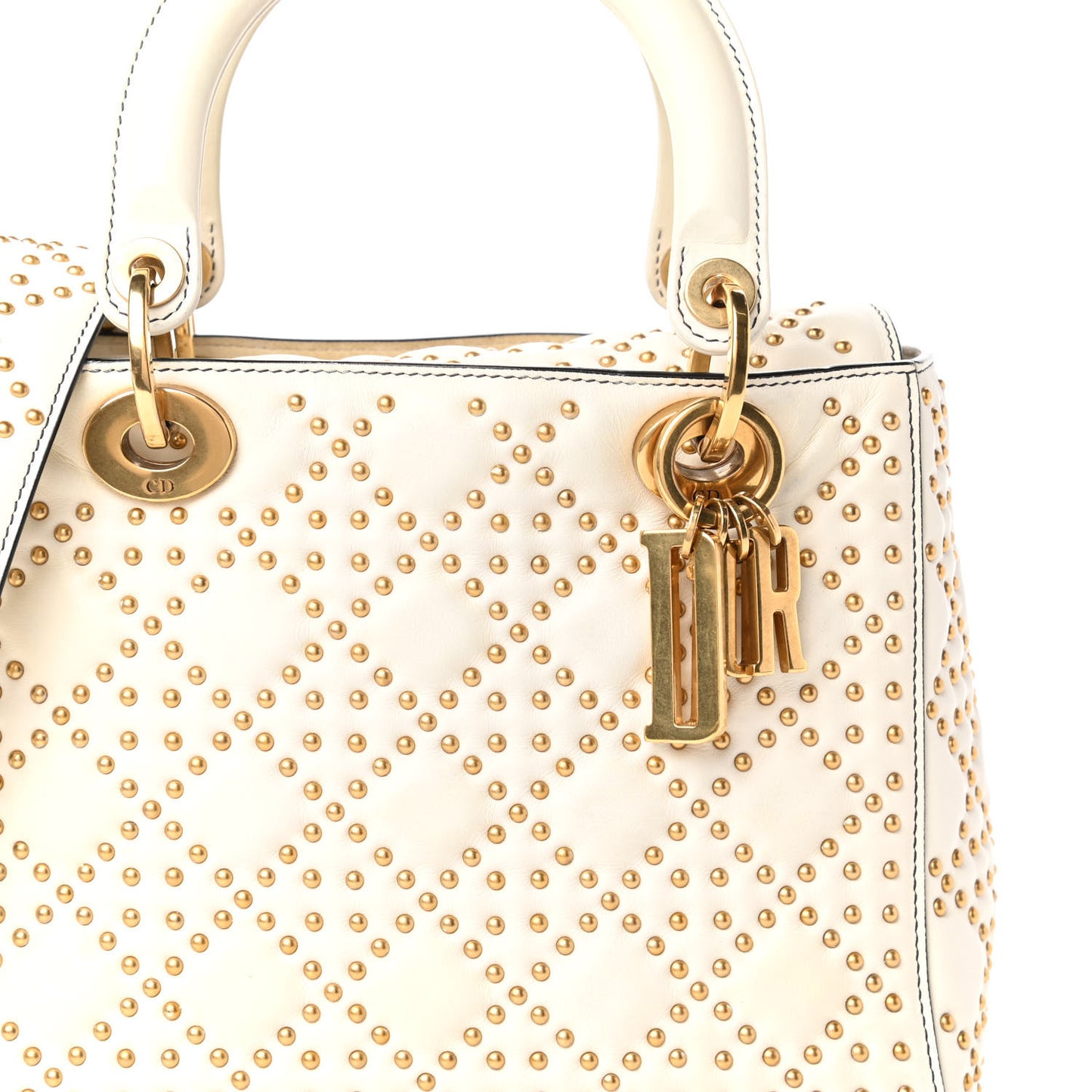 Calfskin Cannage Studded Medium Supple Lady Dior White
