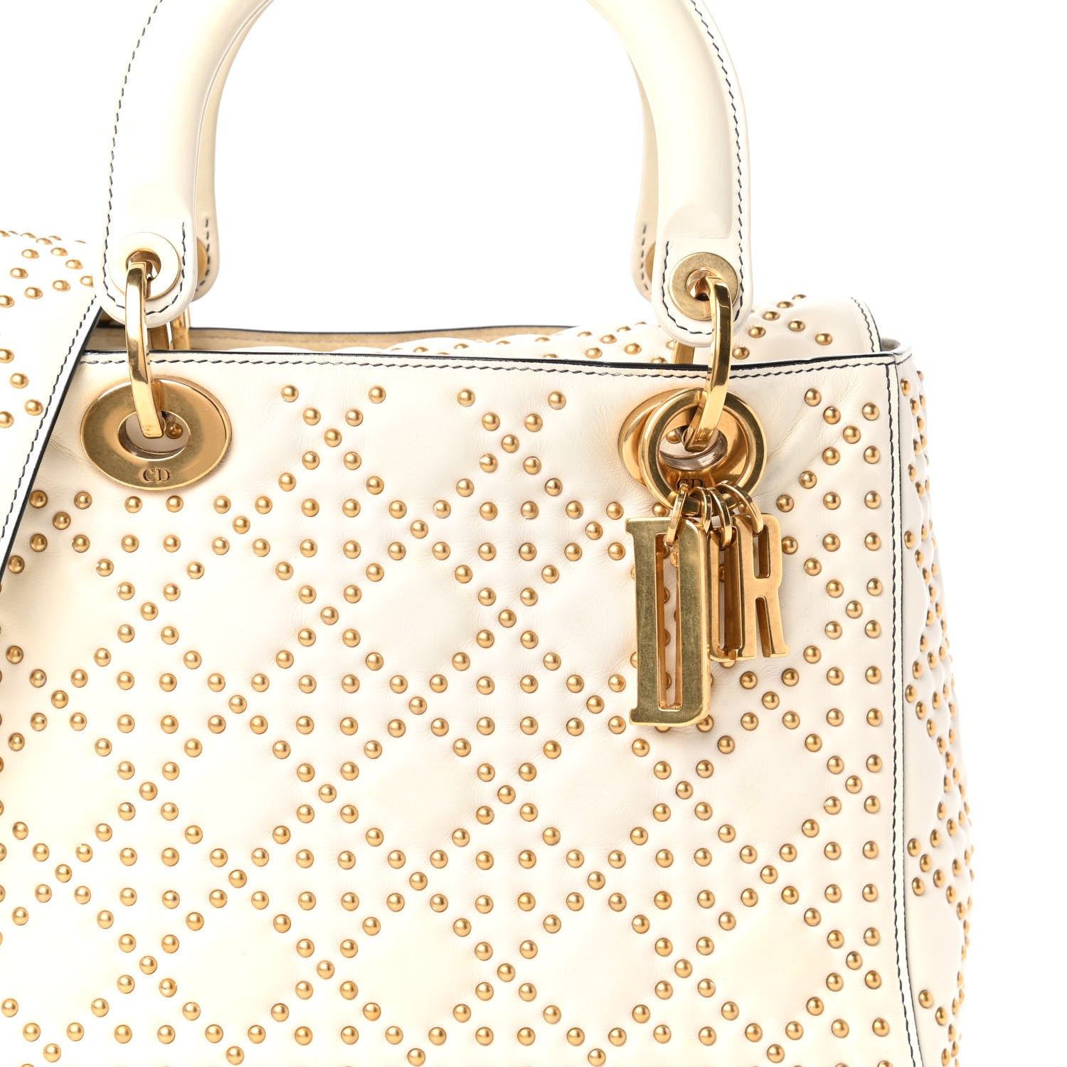 Christian Dior Calfskin Cannage Studded Medium Supple Lady Dior White 10 of 13