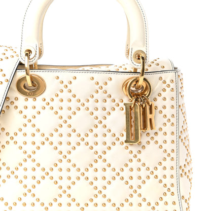 Christian Dior Calfskin Cannage Studded Medium Supple Lady Dior White 10 of 13