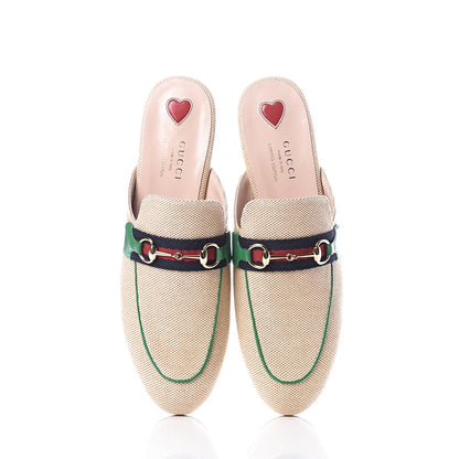Gucci Canvas Vintage Charlotte Web Womens Princetown Slippers 39 Sand New Shamarock 5 of 11