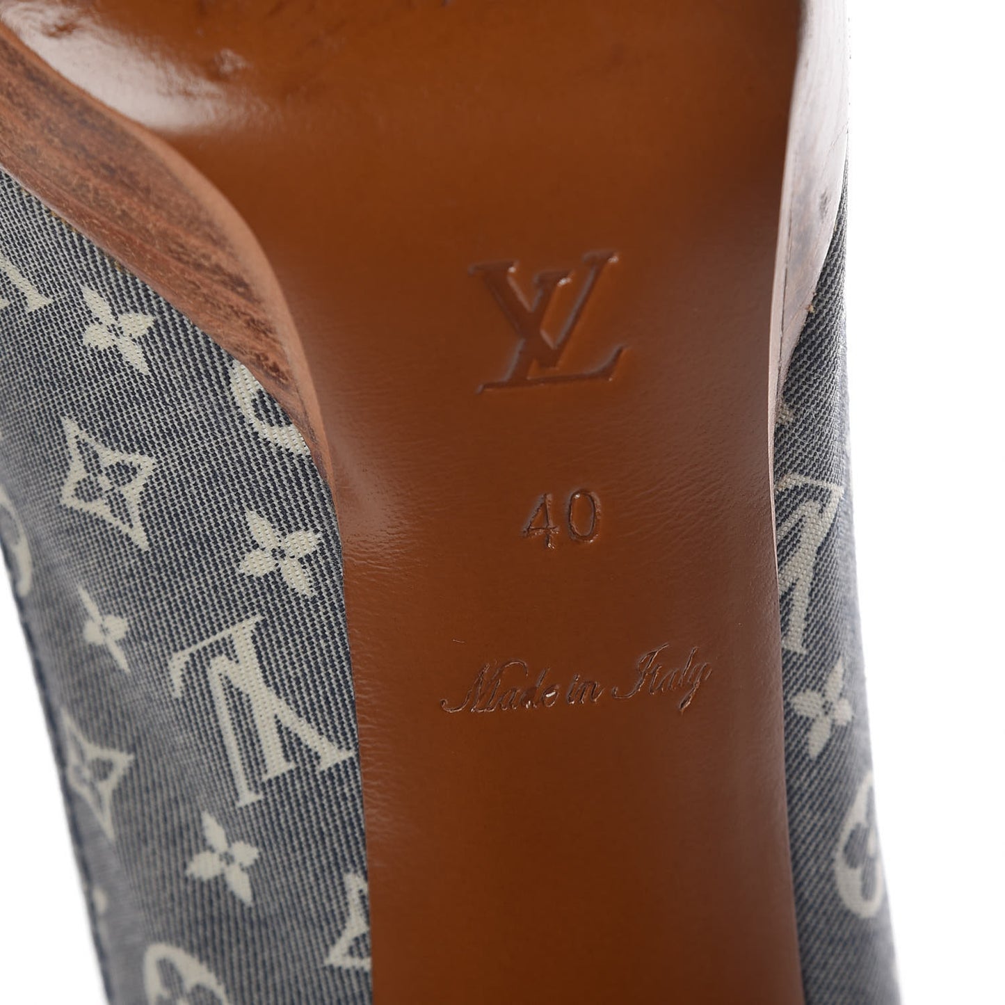 Monogram Denim Peep Toe Pumps 40 Blue