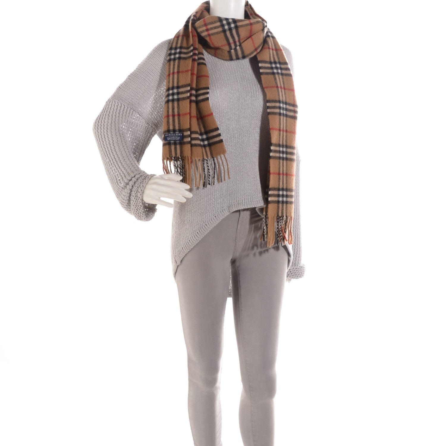 Burberry Lambswool Check Fringe Scarf Camel 2 of 4
