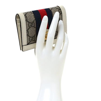 Gucci GG Supreme Monogram Textured Dollar Calfskin Web Ophidia Card Case Beige Ebony Mystic White 2 of 8
