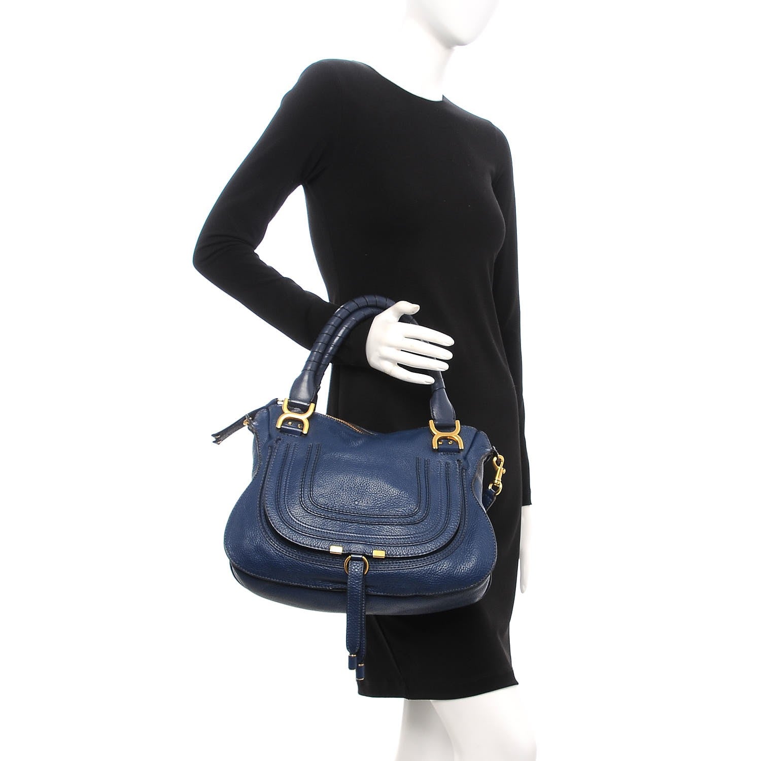 Chloe Calfskin Medium Marcie Satchel Royal Navy 3 of 16