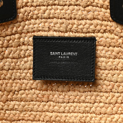 Saint Laurent Raffia Calfskin Rive Gauche Tote Naturale Black 6 of 10