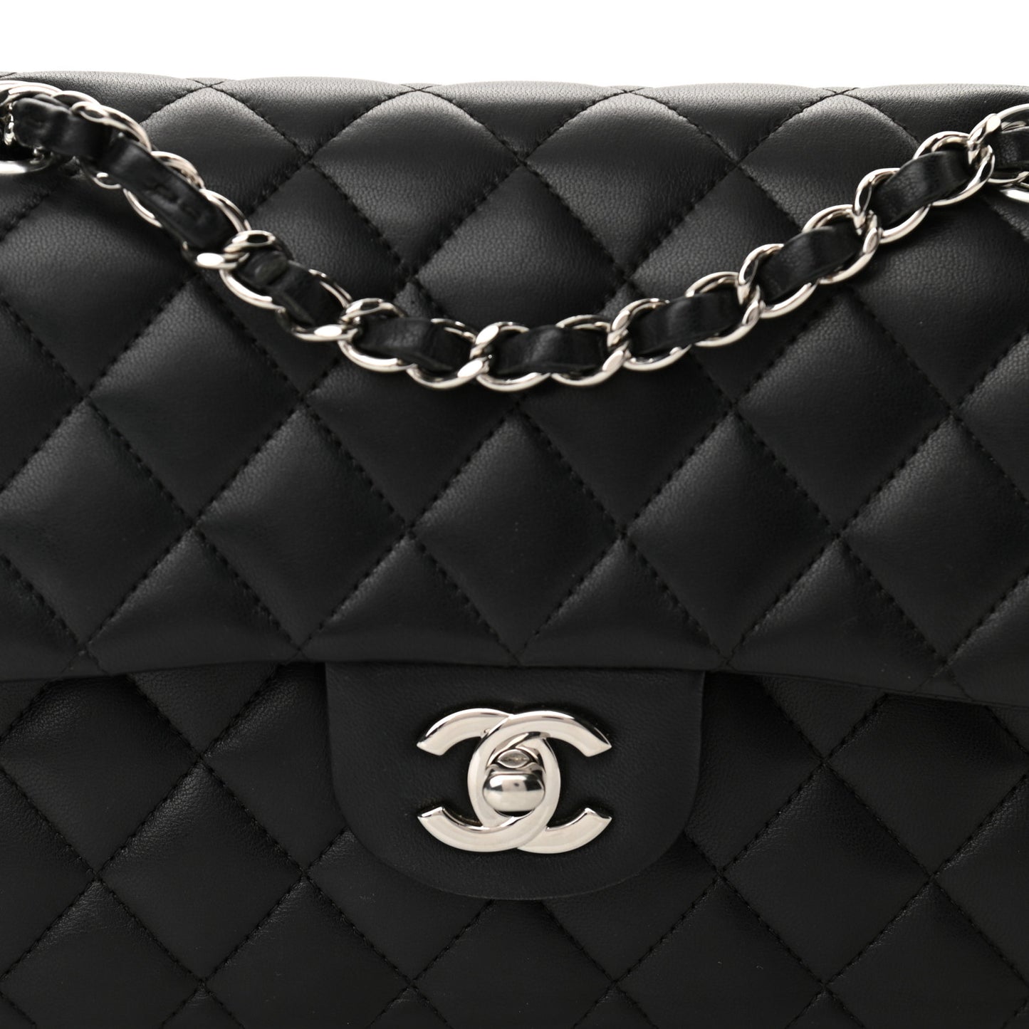 Lambskin Quilted Small Double Flap Black