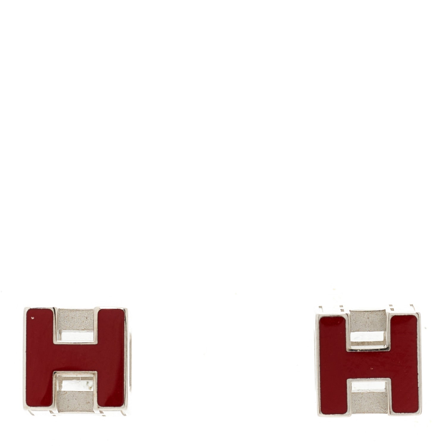 Hermes Palladium Lacquered Cage d'H Earrings Rouge H 1 of 5