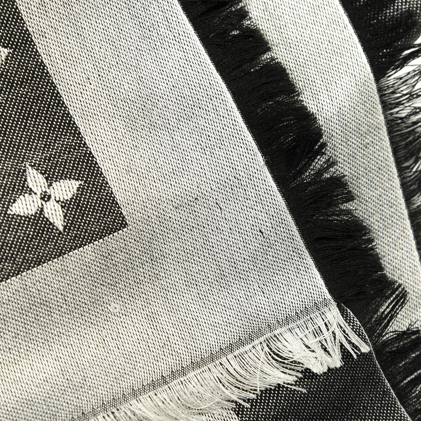 Silk Wool Monogram Denim Shawl Black