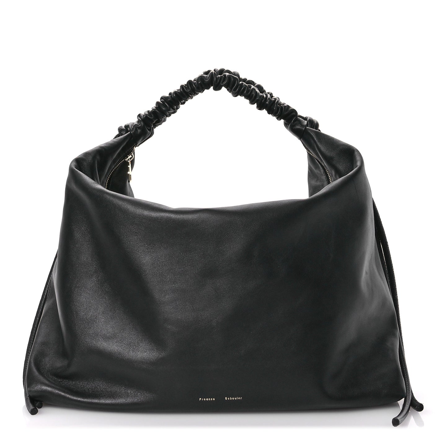 Calfskin Large Drawstring Shoulder Bag Black