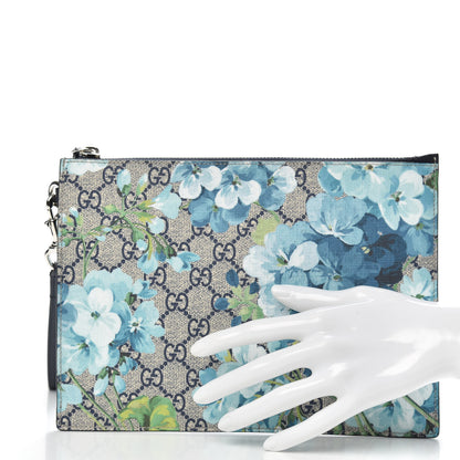 Gucci GG Supreme Monogram Blooms Small Zip Wristlet Pouch Beige Blue Black 2 of 6