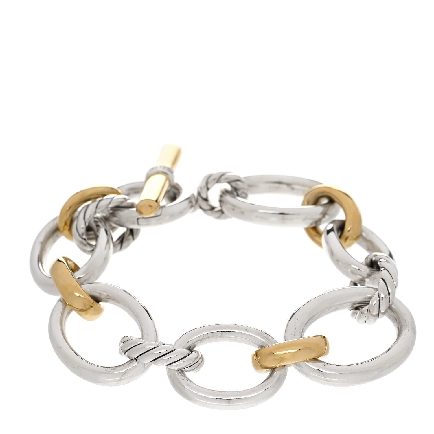David Yurman Sterling Silver 18K Yellow Gold Diamond Mercer Link Bracelet 1 of 3