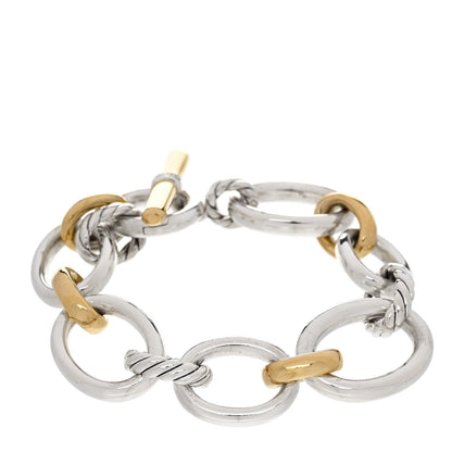 David Yurman Sterling Silver 18K Yellow Gold Diamond Mercer Link Bracelet 1 of 3