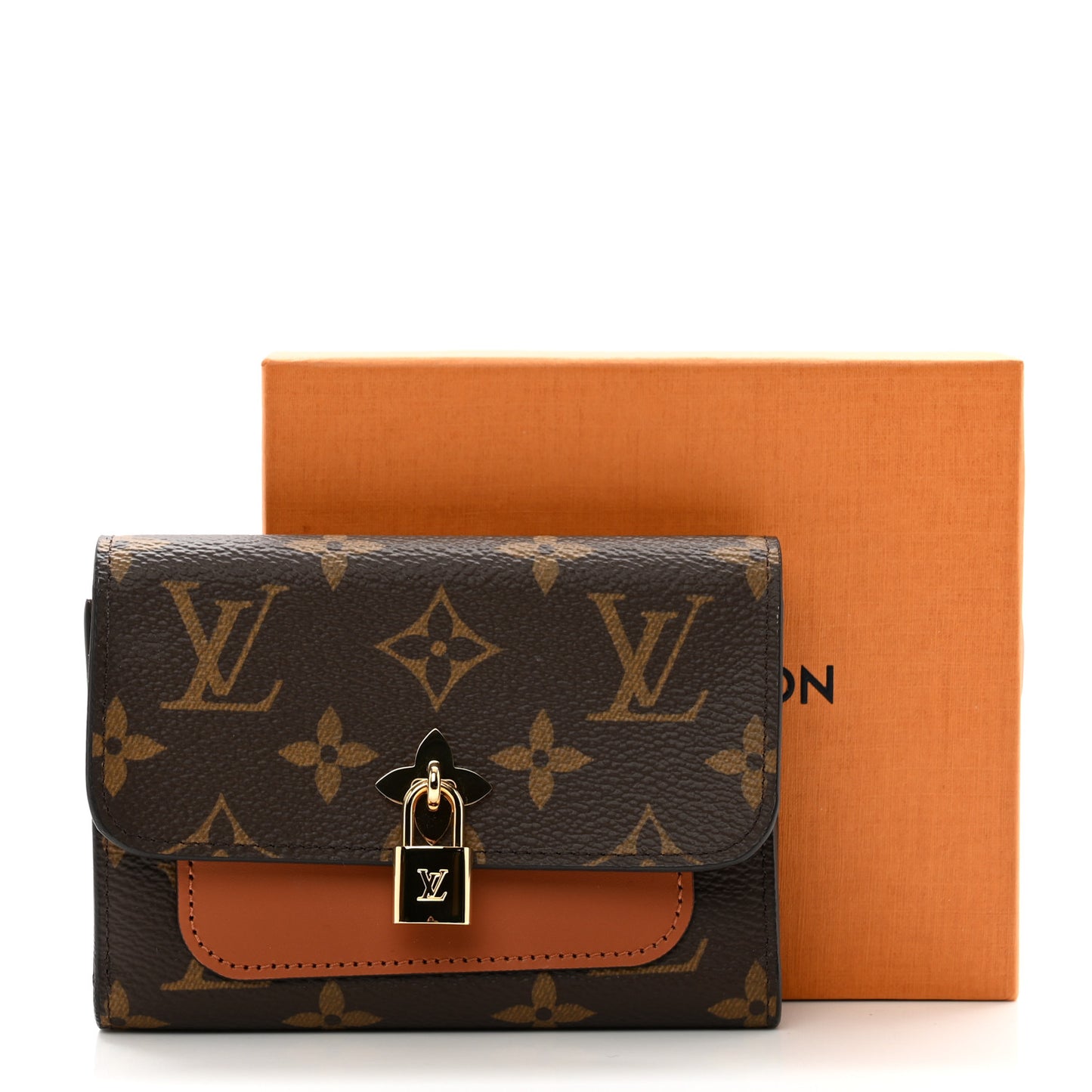 Monogram Flower Lock Compact Wallet Caramel