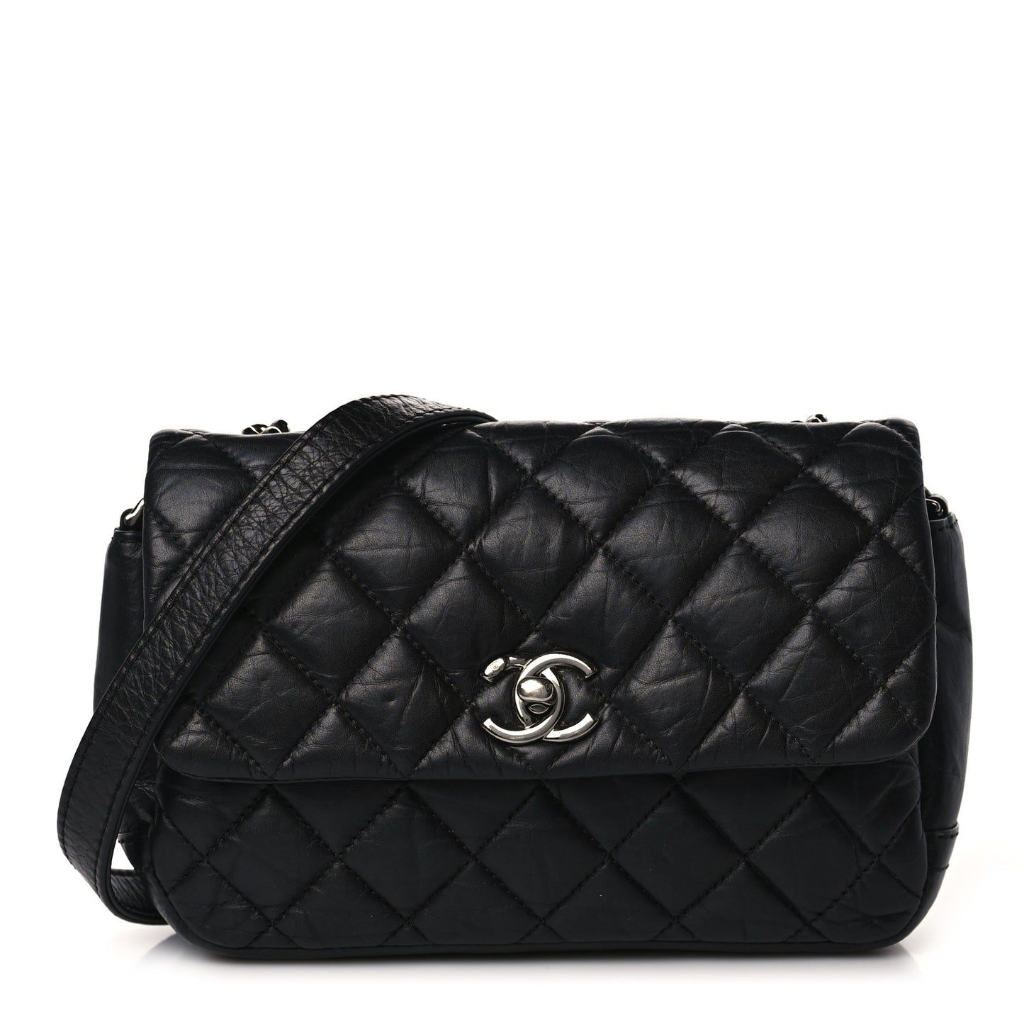 Aged Calfskin Quilted Mini Lady Pearly Flap Black