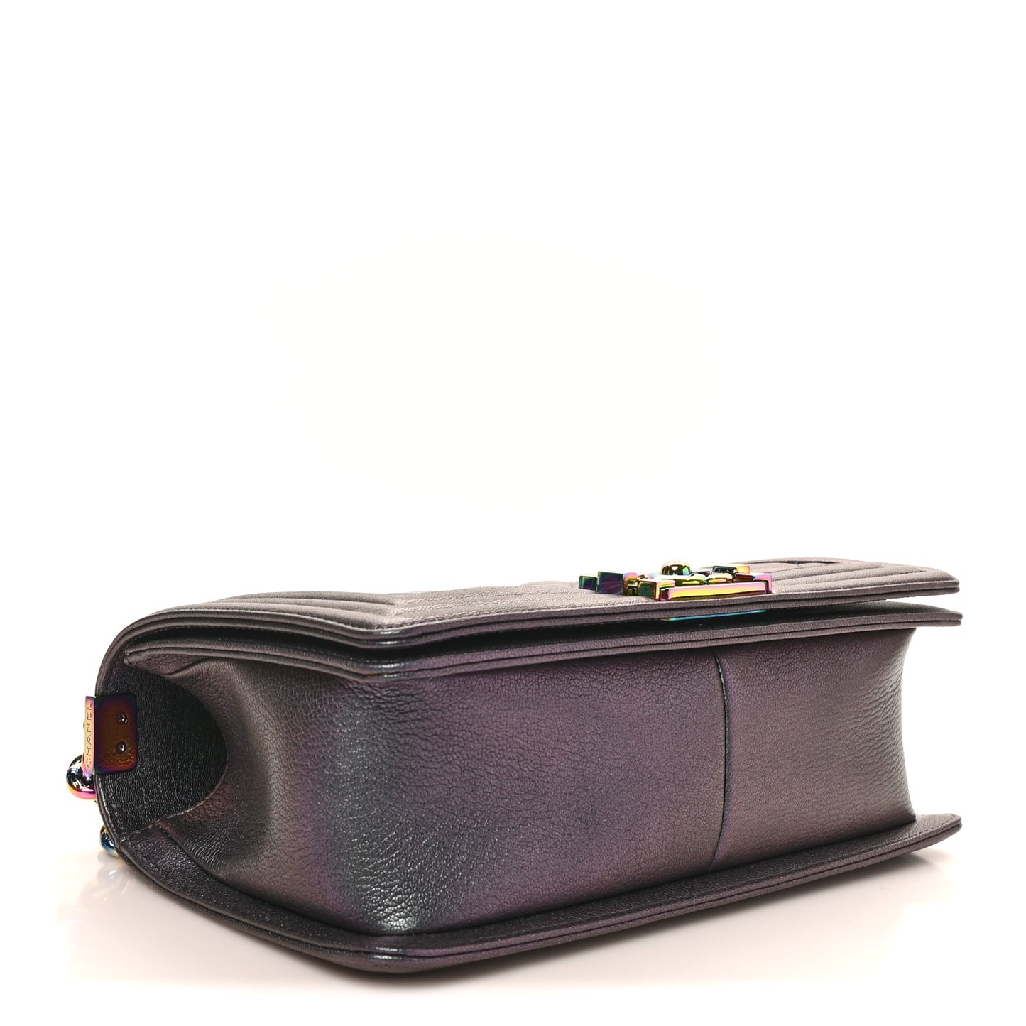 Iridescent Goatskin Quilted Medium Boy Flap Purple